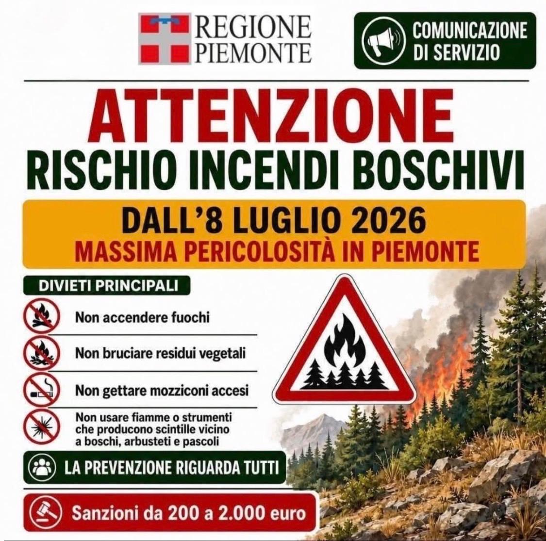 Attenzione Incendi Boschivi massima pericolosità.