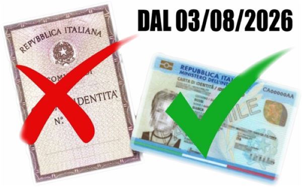 Immagine di carta di identità cartacea barrata di rosso e carta di identità elettronica con spunta in verde.